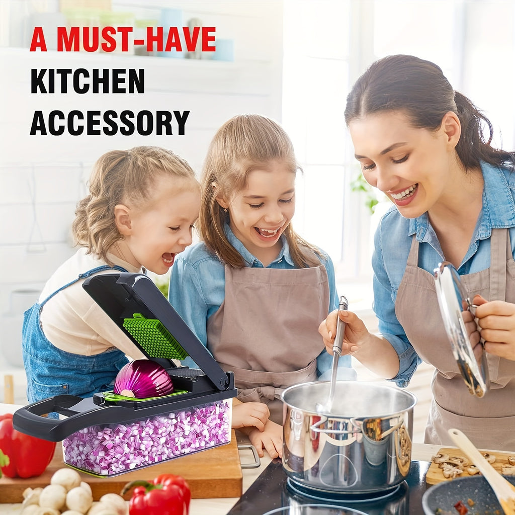 Vegetable Chopper 16-In-1 Professional Onion Chopper Multi-Function Food Slicer Dicer with 8 Blades and Container Kitchen Carrot Cutter Gift for Dad