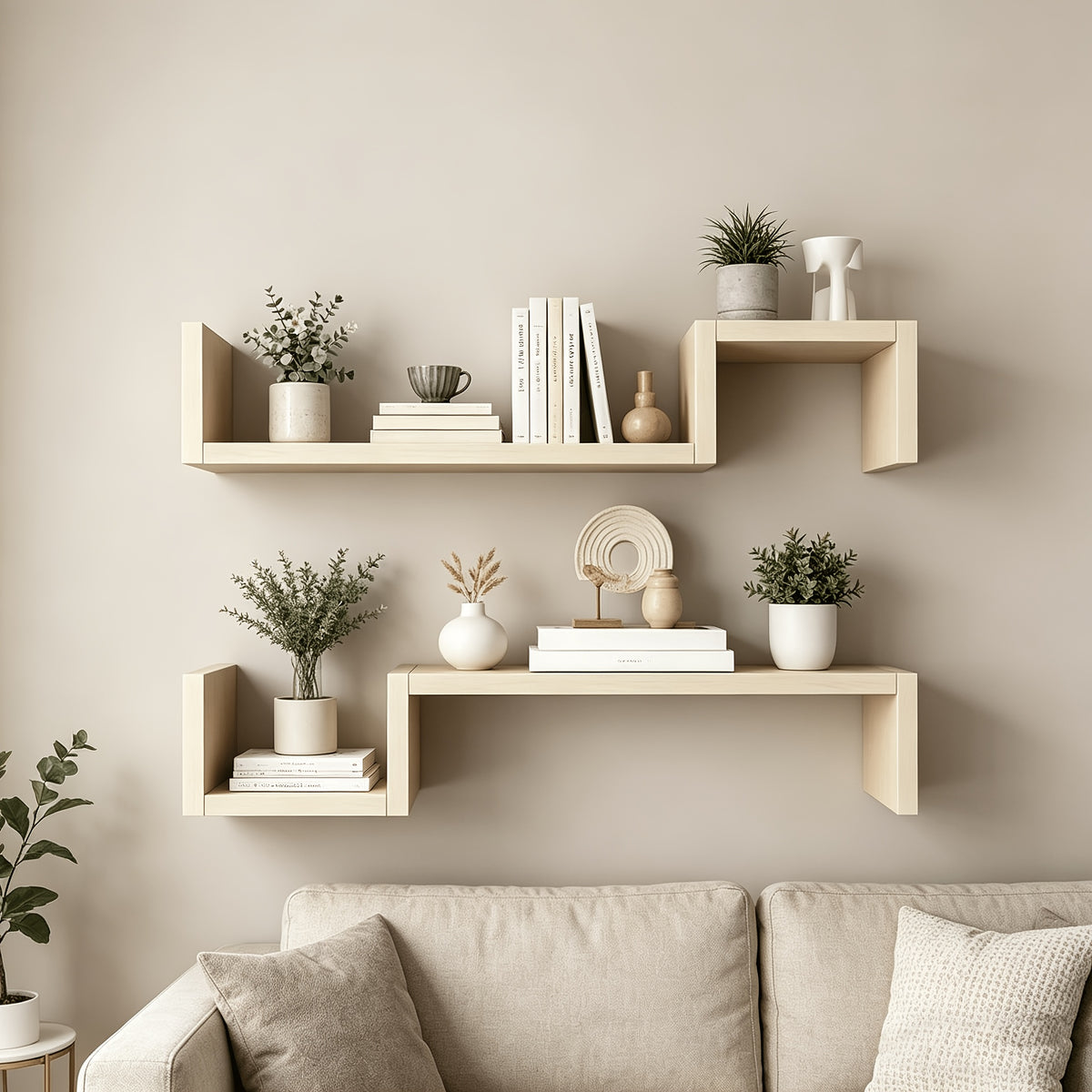 Floating Wall Shelves 22.8" – Set of 2 Creative Wall-Mounted Display Shelves with Reinforcement Plate, Heavy-Duty Bearing, Easy Install for Bedroom, Living Room, Bathroom & Kitchen