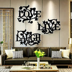 Black Metal Wall Art Love Life Laughter 3 Piece Letter Sign Silhouette Wall Decor for Living Room Bedroom Kitchen Modern Home Decoration