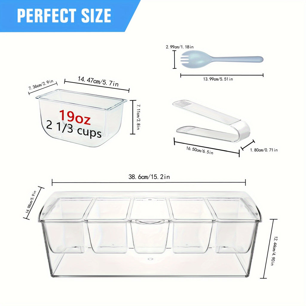 Chilled Condiment & Seasoning Serving Tray Set – Clear Dipping Sauce Plates with Optional Ice Packs or Label Stickers & Pen – Perfect for Entertaining, BBQ, Charcuterie & Appetizers