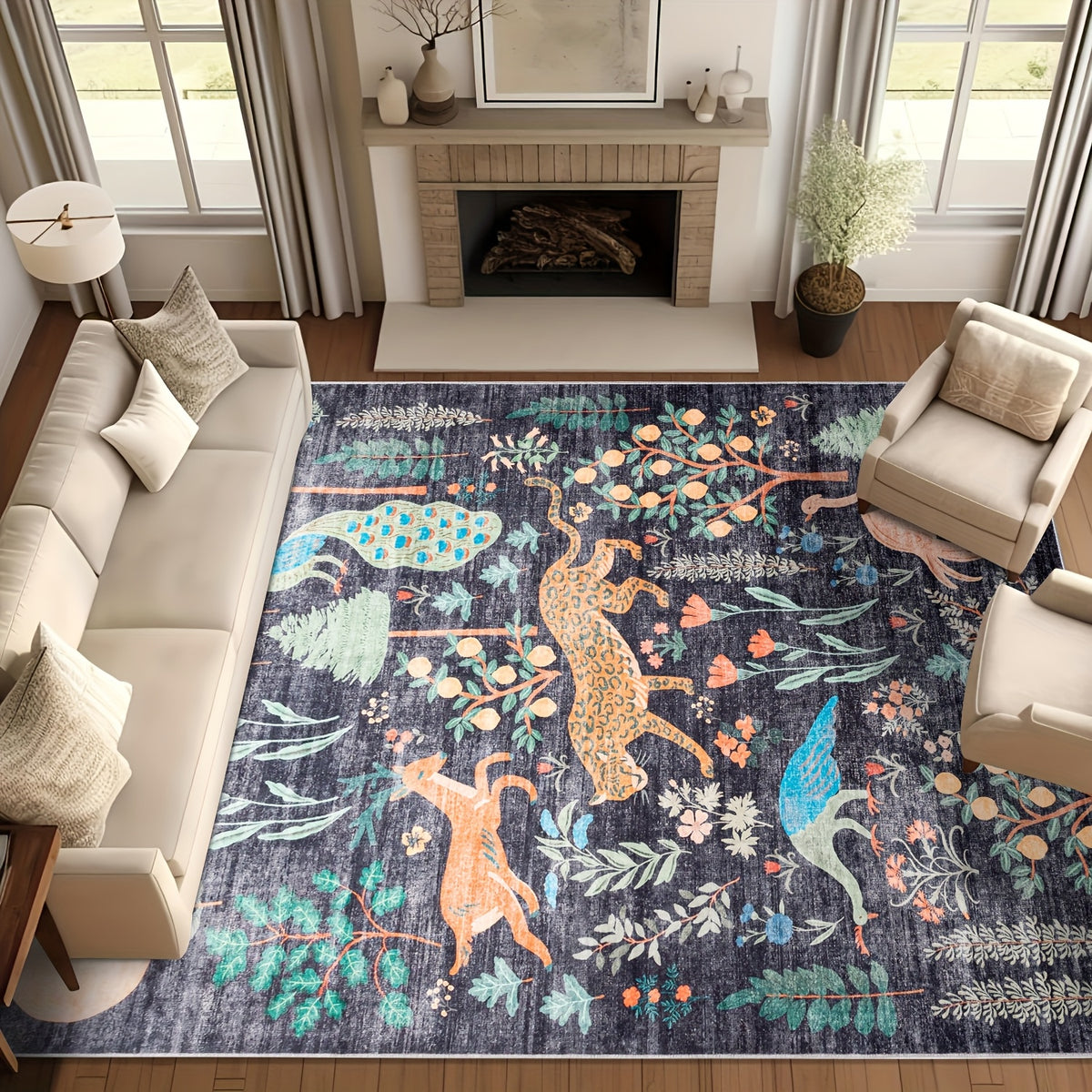 Jungle Animal Area Rug Tiger Print Anti-Slip Soft Floor Mat for Living Room Bedroom Kids Playroom Daycare 5x7 6x9 8x10 9x12