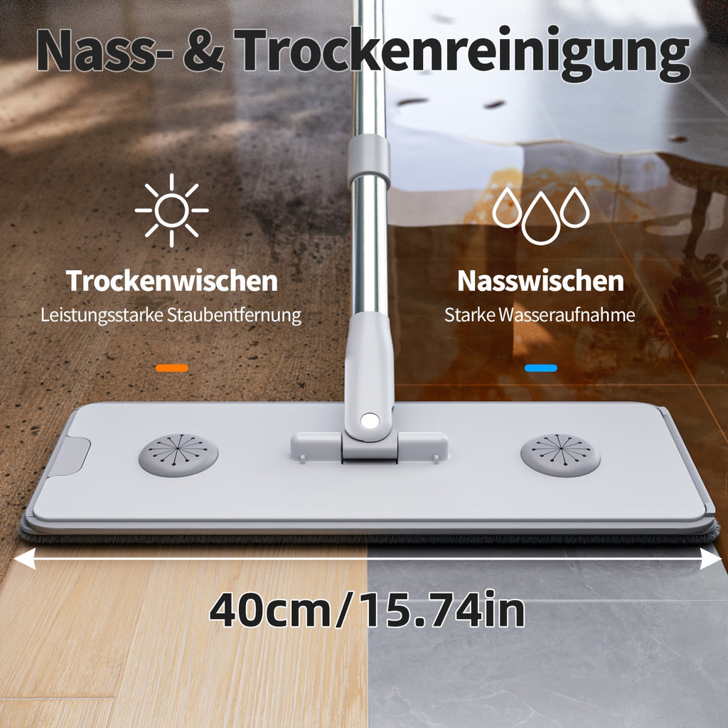 Flat Mop and Bucket Set 360 Degree Rotating Hands-Free Wringing Dual Compartment Clean Dirty Separation Ultra-Fine Fiber Floor Mop for Kitchen Bathroom Hardwood Tile