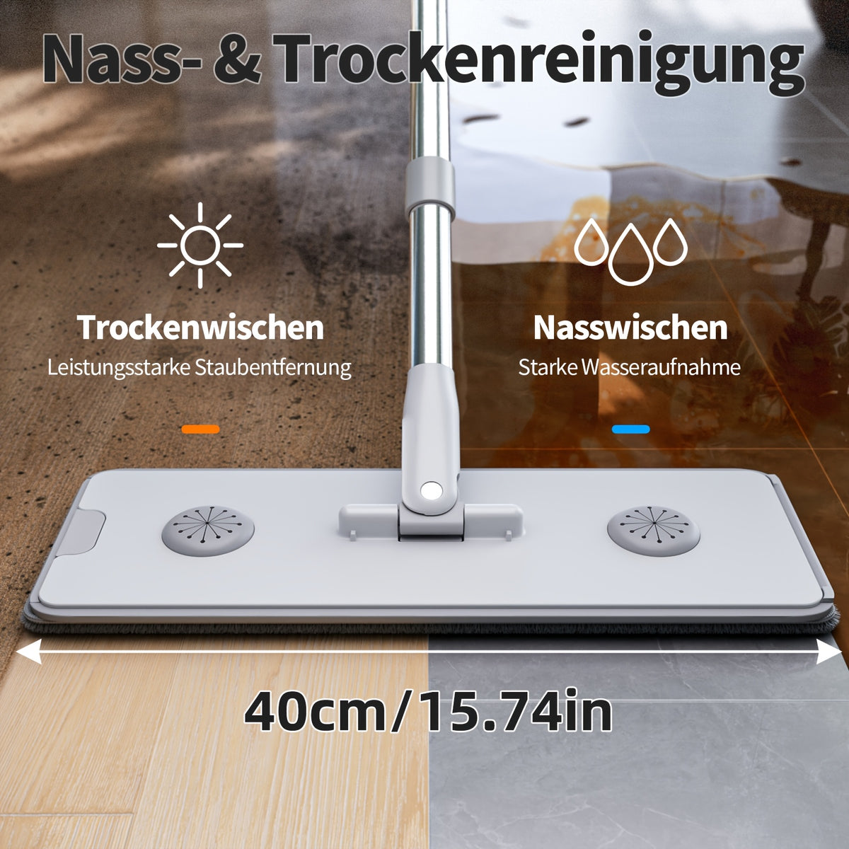 Flat Mop and Bucket Set 360 Degree Rotating Hands-Free Wringing Dual Compartment Clean Dirty Separation Ultra-Fine Fiber Floor Mop for Kitchen Bathroom Hardwood Tile