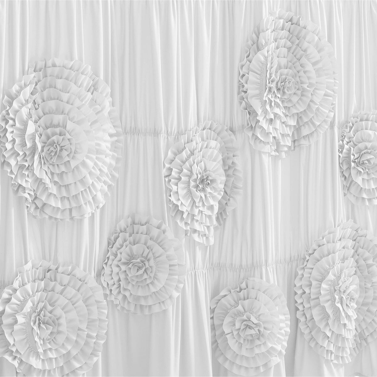 Ruffled Shower Curtain Farmhouse 72x72 - Handmade 3D Flower Vintage Ruched Fabric Bathroom Curtain, Victorian Romantic Luxury Decor, Black Pink Camel, Waterproof Microfiber 12 Holes