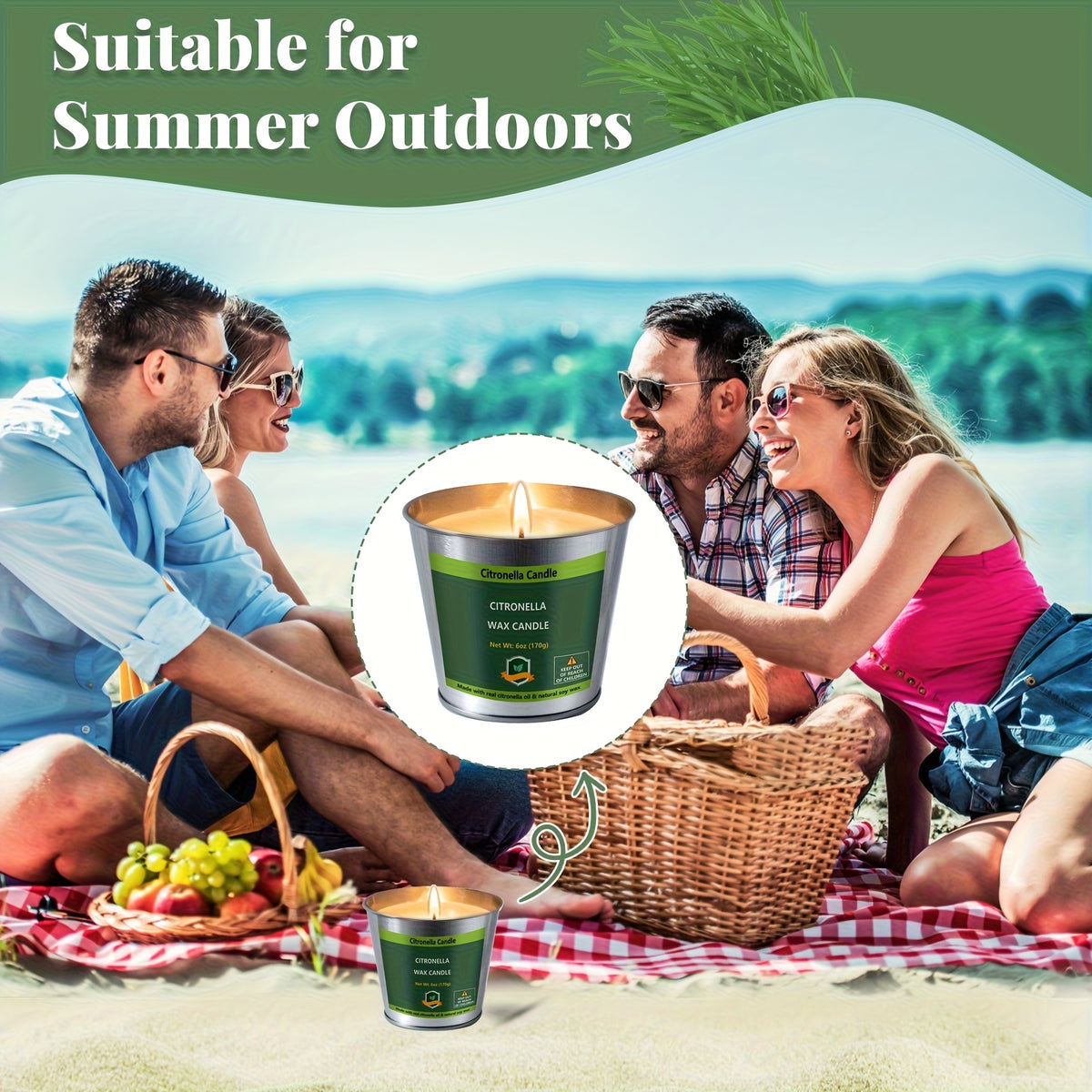 Citronella Candles Outdoor Set 4pcs 6oz Each 128 Hours Total Burn Time – Long-Lasting Mosquito Repellent Candles for Patio, BBQ, Camping, Garden, Yard & Deck, Perfect Father’s Day Gift