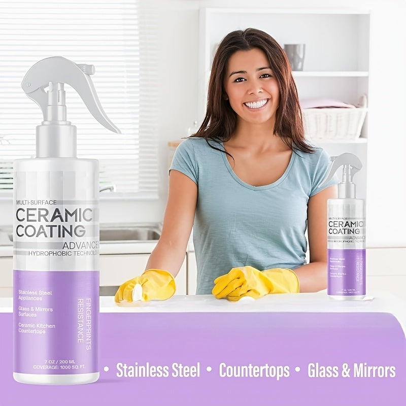 Ceramic Coating Spray for Stainless Steel Appliances - Fingerprint & Stain Repellent, Glossy Shine Formula for Sinks, Countertops & Glass, Citric Acid & Glycerin Formula, Kitchen & Bathroom Use
