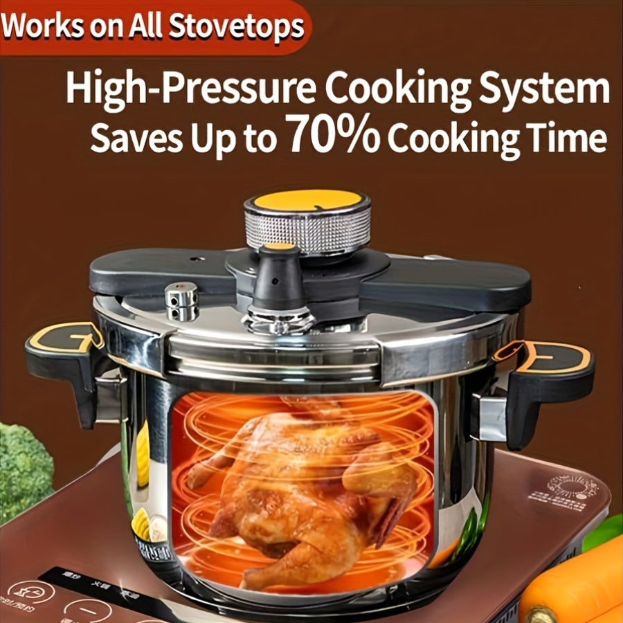 Stainless Steel Pressure Cooker & Stew Pot with One-Twist Lock Lid – 1.32, 1.59 & 2.11 Gal Sizes, Induction & Gas Compatible, Dishwasher Safe for Family Meals