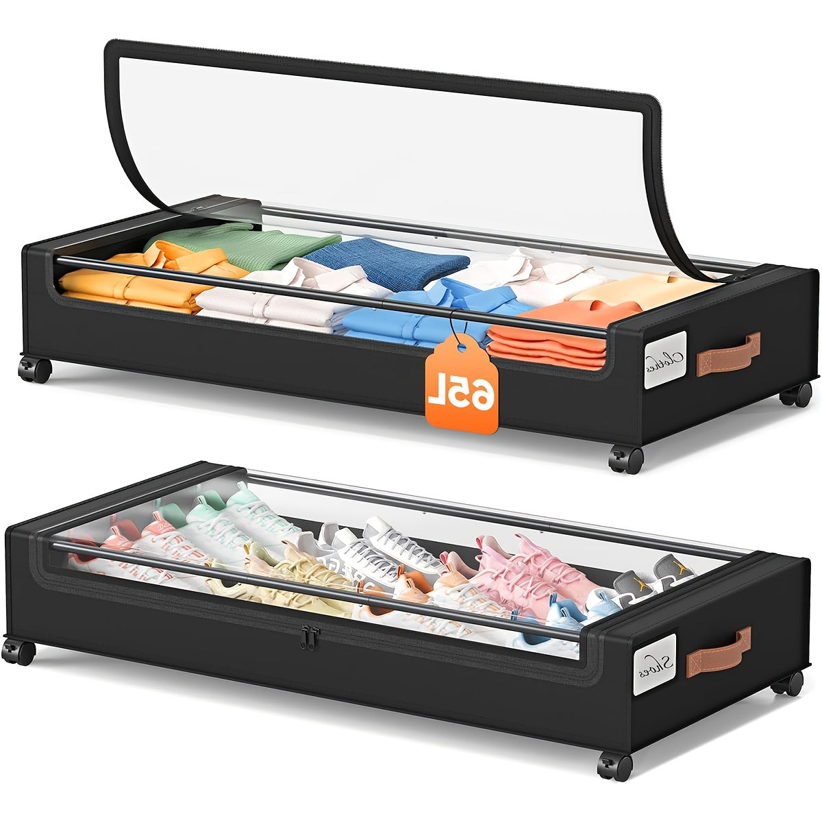 Wheeled Under-Bed Storage Box | Metal Rolling Drawer Organizer for Clothes, Shoes, Blankets & Bedding – Black & Gray, 1PC or 2PC Set