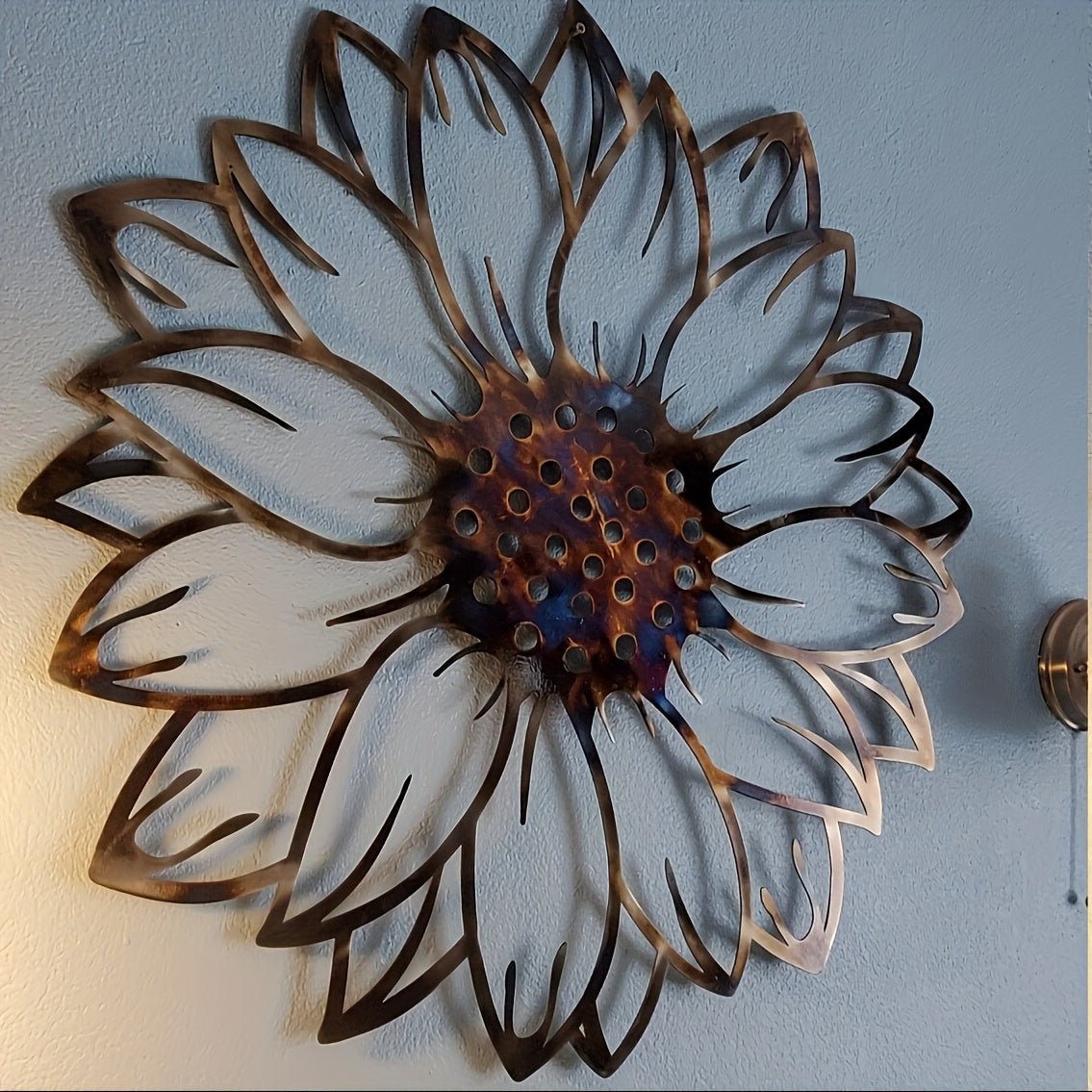 Vintage Metal Sunflower Wall Art Decor Rustic Iron Wall Mounted Sculpture Farmhouse Patio Garden Living Room Indoor Outdoor Sunflower Decor Wedding Party Decoration No Electricity Needed Boho Wall Hanging