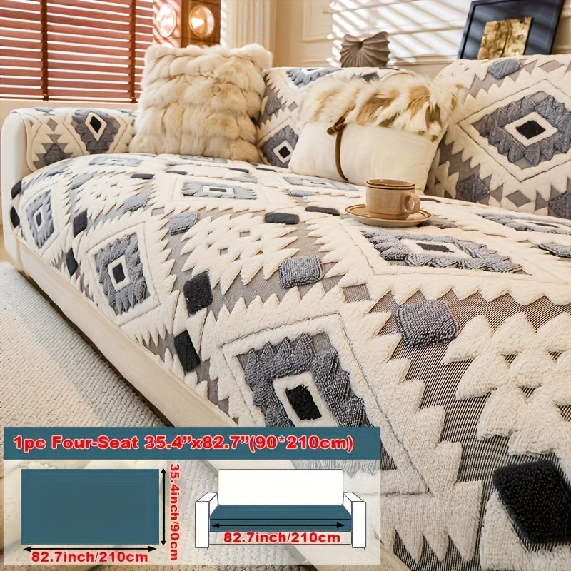 Thick Plush Sofa Cover Protective Slipcover – Pet-Friendly Shu Velveteen Non-Slip Machine Washable Jacquard Sofa Seat Cushion Cover for Office Bedroom Living Room Couch Decor