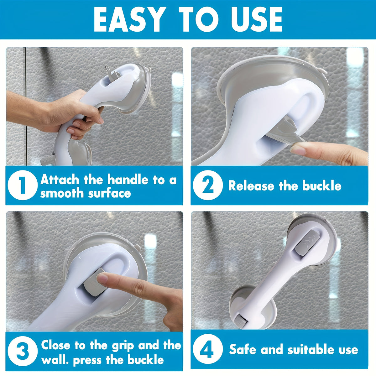 Bathroom Grab Bars Suction Cup No Drill 2-Pack Non-Slip Adjustable Height Shower Handle Safety Rail for Elderly Toilet Fall Prevention Easy Install