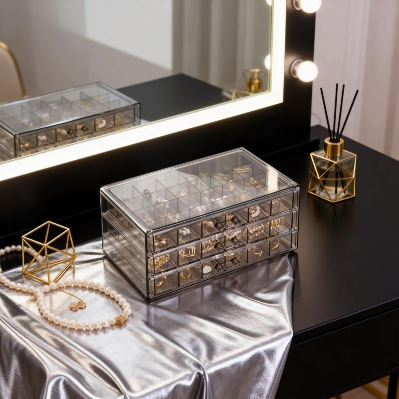 Acrylic Jewelry Storage Box 72/120 Slots Layered Organizer – Large Capacity Display Case for Earrings, Necklaces, Bracelets, Rings & Watches – Clear Stackable Jewelry Organizer Box for Women