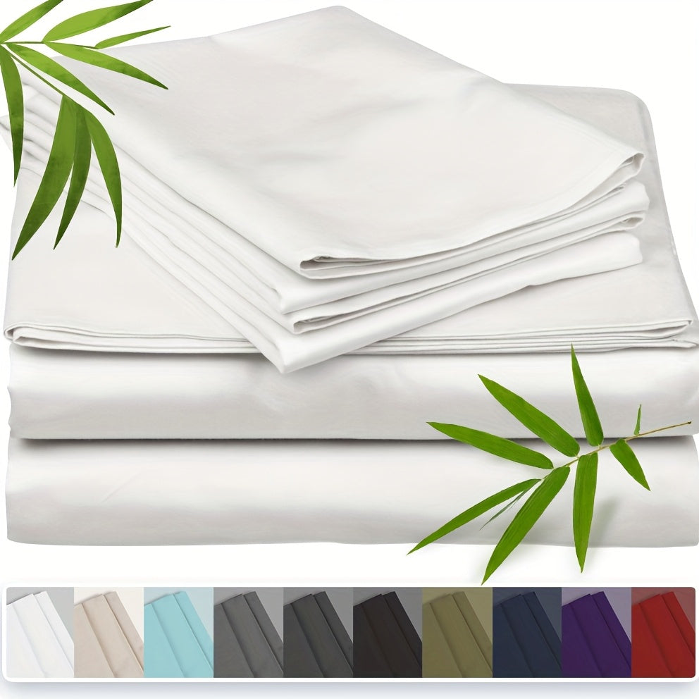 Bamboo Cooling Bed Sheet Set with Deep Pocket Fitted Sheet & Pillowcases – Breathable Soft Bedding for Hot Sleepers, Queen King Full Cal King Twin