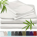 Bamboo Cooling Bed Sheet Set with Deep Pocket Fitted Sheet & Pillowcases – Breathable Soft Bedding for Hot Sleepers, Queen King Full Cal King Twin