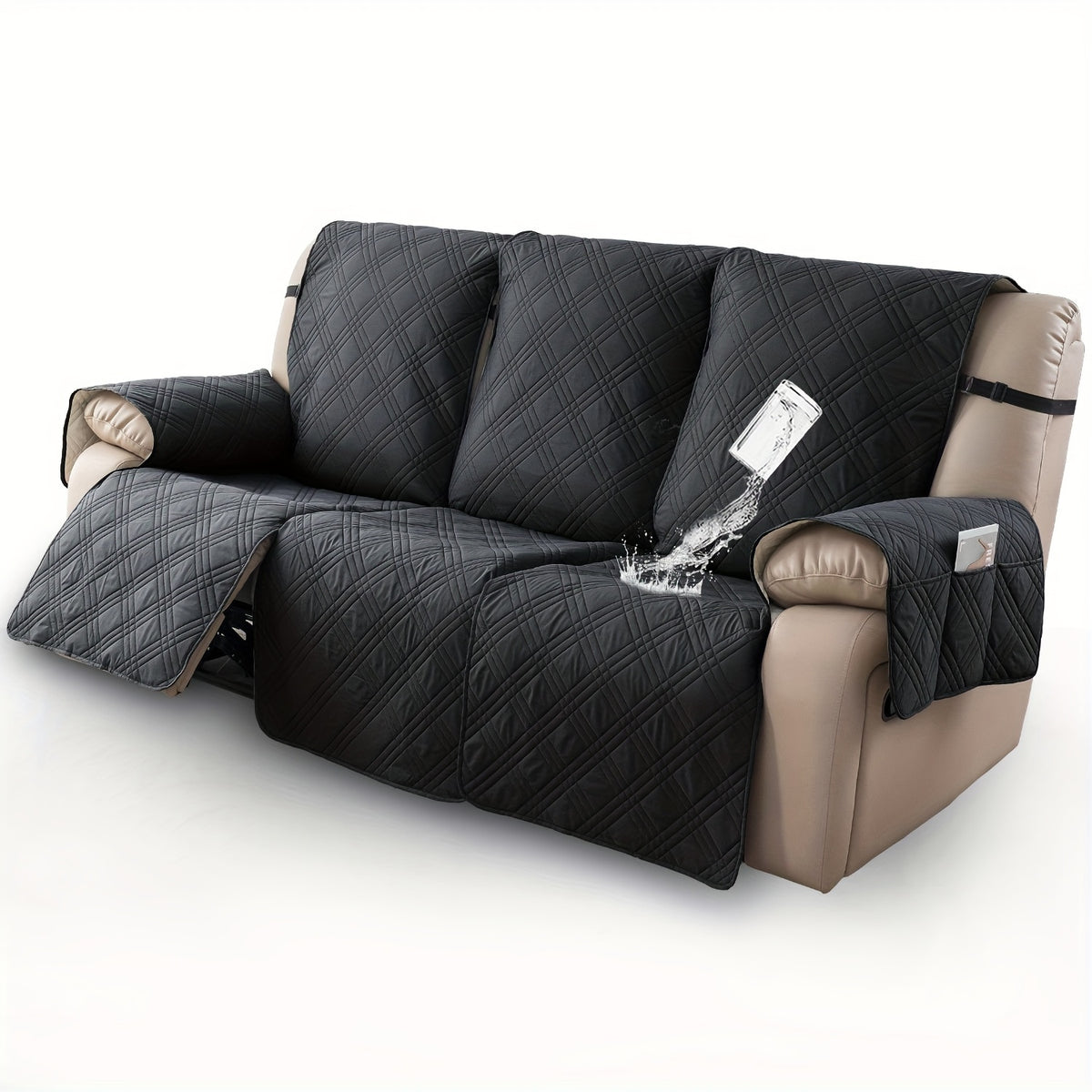 Recliner Slipcovers 3pcs Set – Waterproof Non-Slip Elastic Quilted Recliner Chair Cover Furniture Protector for Living Room Bedroom Office, Valentine's Day Gift Home Decor