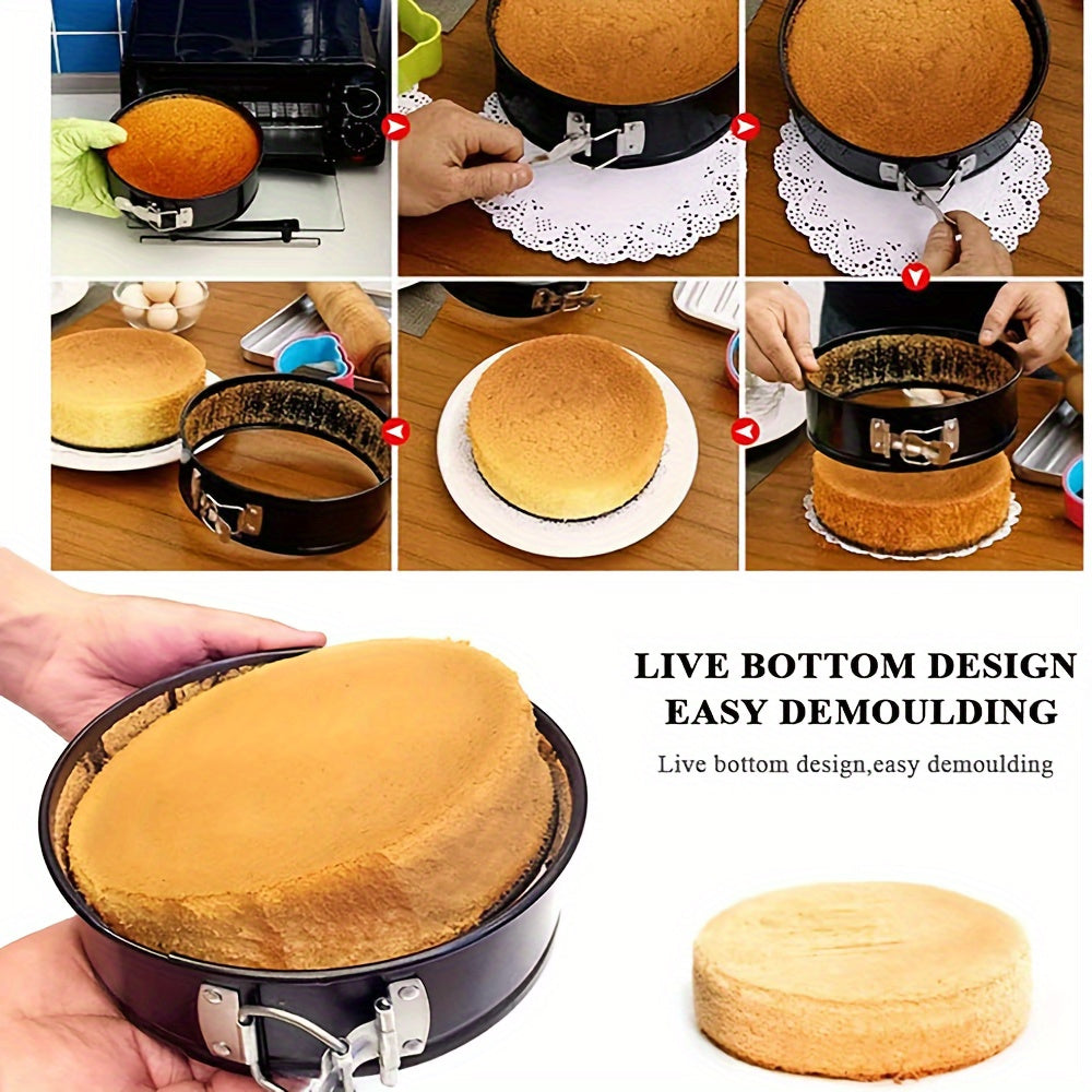 Non-Stick Cake Pan Set 3 Piece with Removable Bottom - Carbon Steel Round & Heart Shaped Baking Pans for Christmas, Halloween & Holiday Baking