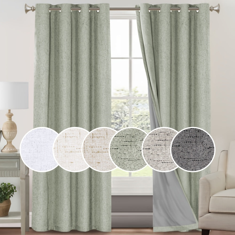 100% Blackout Linen Textured Curtains – Thermal Insulated Noise Reducing Grommet Window Drapes | 2-Panel Set for Bedroom, Living Room & Hall | 6 Neutral Colors