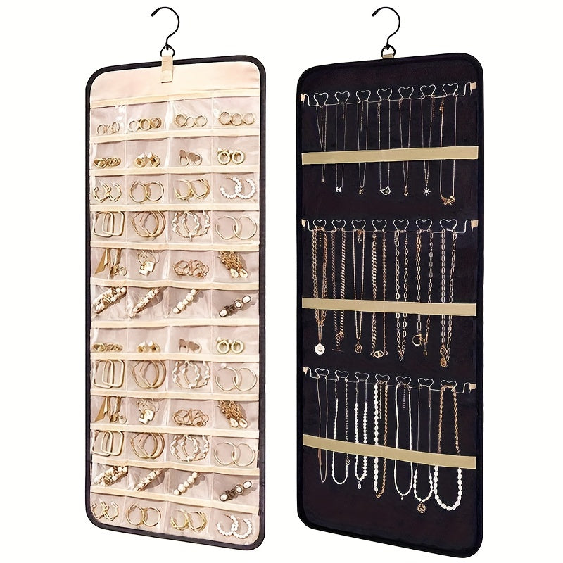 Double-Sided 48-Slot Jewelry Storage Bag Wall Mount – Large Capacity Necklace & Accessories Organizer, Perfect Gift for Women, Jewelry Tower for Small Items & Miscellaneous Storage