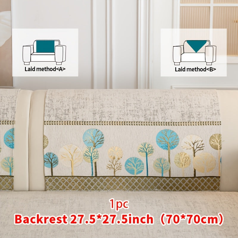 Bohemian Embroidered Sofa Cushion Cover Geometric Tree Leaf Design Pet Friendly Elegant Blue Gold for Living Room Bedroom Office All Sofa Sizes