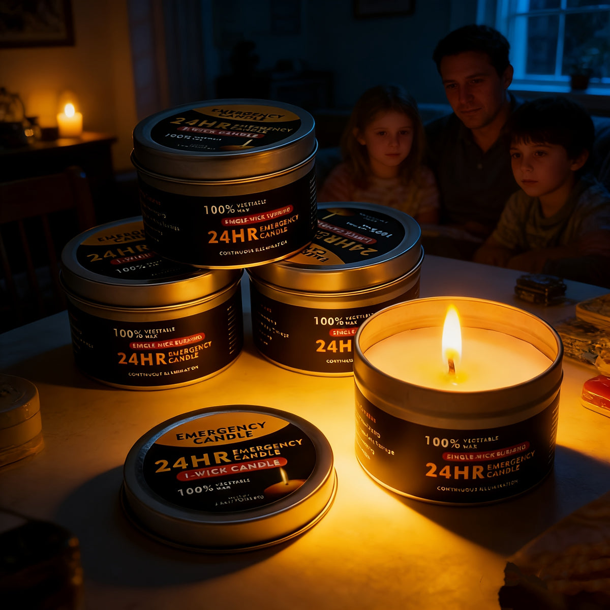 Unscented Soy Palm Wax Candles Set of 4 Metal Tin 96 Hour Burn Time – Long Lasting Candles for Camping Hiking Emergency Lighting Holiday Decor Christmas Halloween