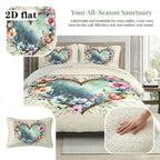 Floral Love Heart Quilted Bed Cover Set – 2 & 3 Piece Quilt & Pillowcases | Soft Breathable Hypoallergenic | Machine Washable | Twin, Full/Queen & King