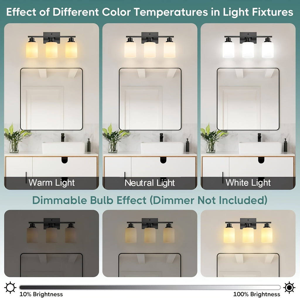 3-Light Modern Vanity Light Fixture Wall Sconce with Milk White Glass Shade E26 Socket - Bathroom Mirror Light for Living Room Bedroom Hallway, Golden / Brushed Nickel / Black