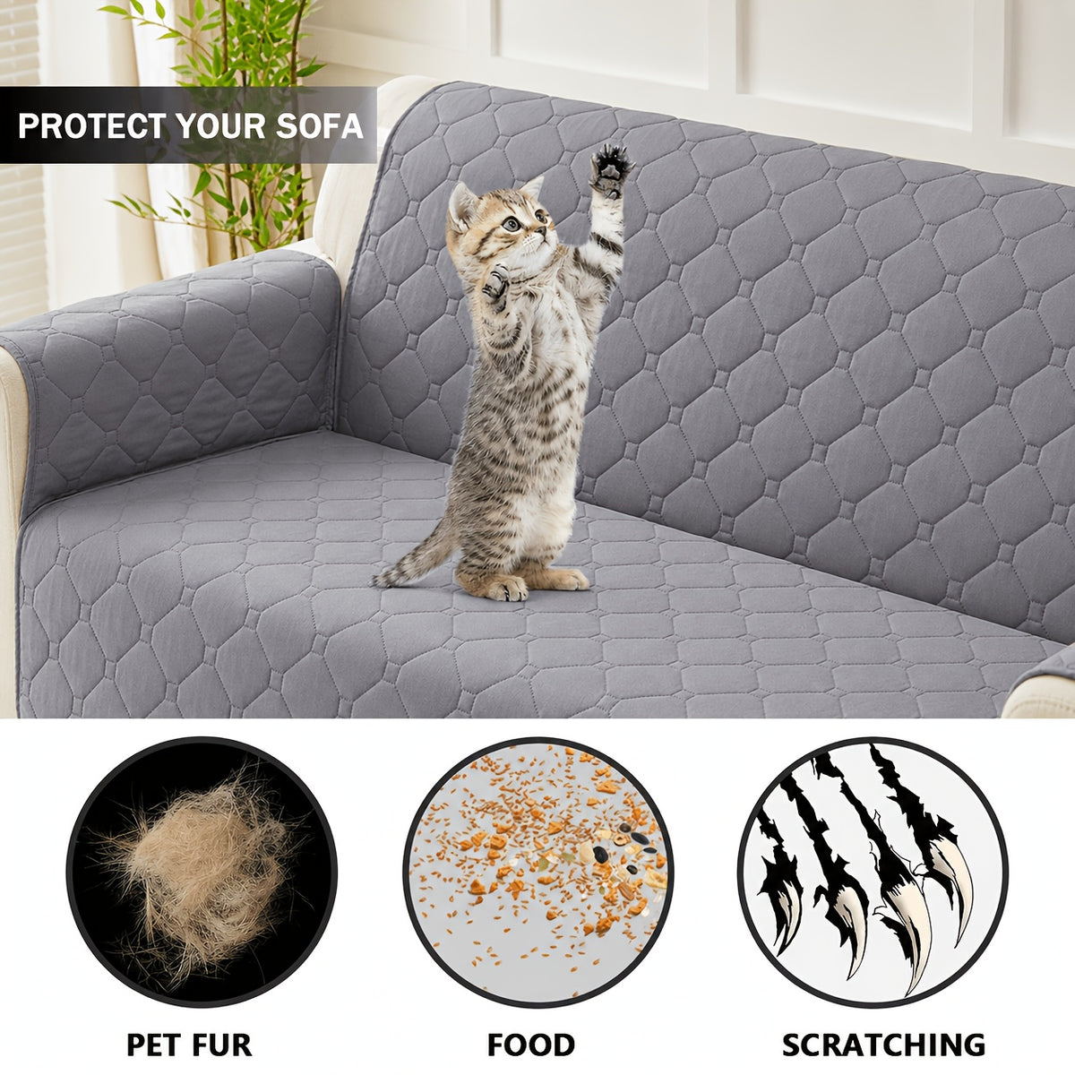 Stretch Sofa Slipcover Non-Slip Elastic All Season Dust Proof Cat Scratch Protector - Durable Couch Cover Living Room 1 2 3 Seater 4 Colors