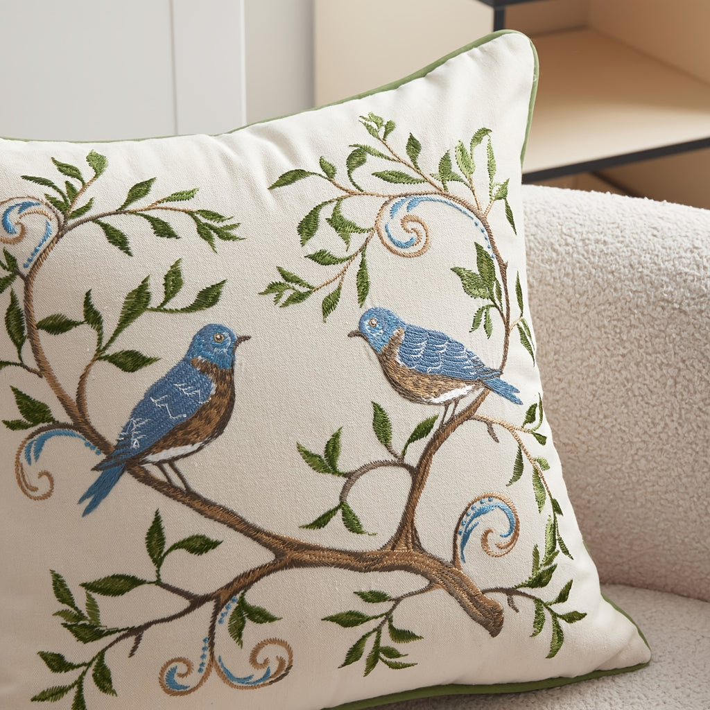3D Embroidered Floral Bird Pillowcase – Colorful Spring Summer Decorative Cushion Cover for Sofa, Bedroom & Living Room, 2 Size Options, 1pc