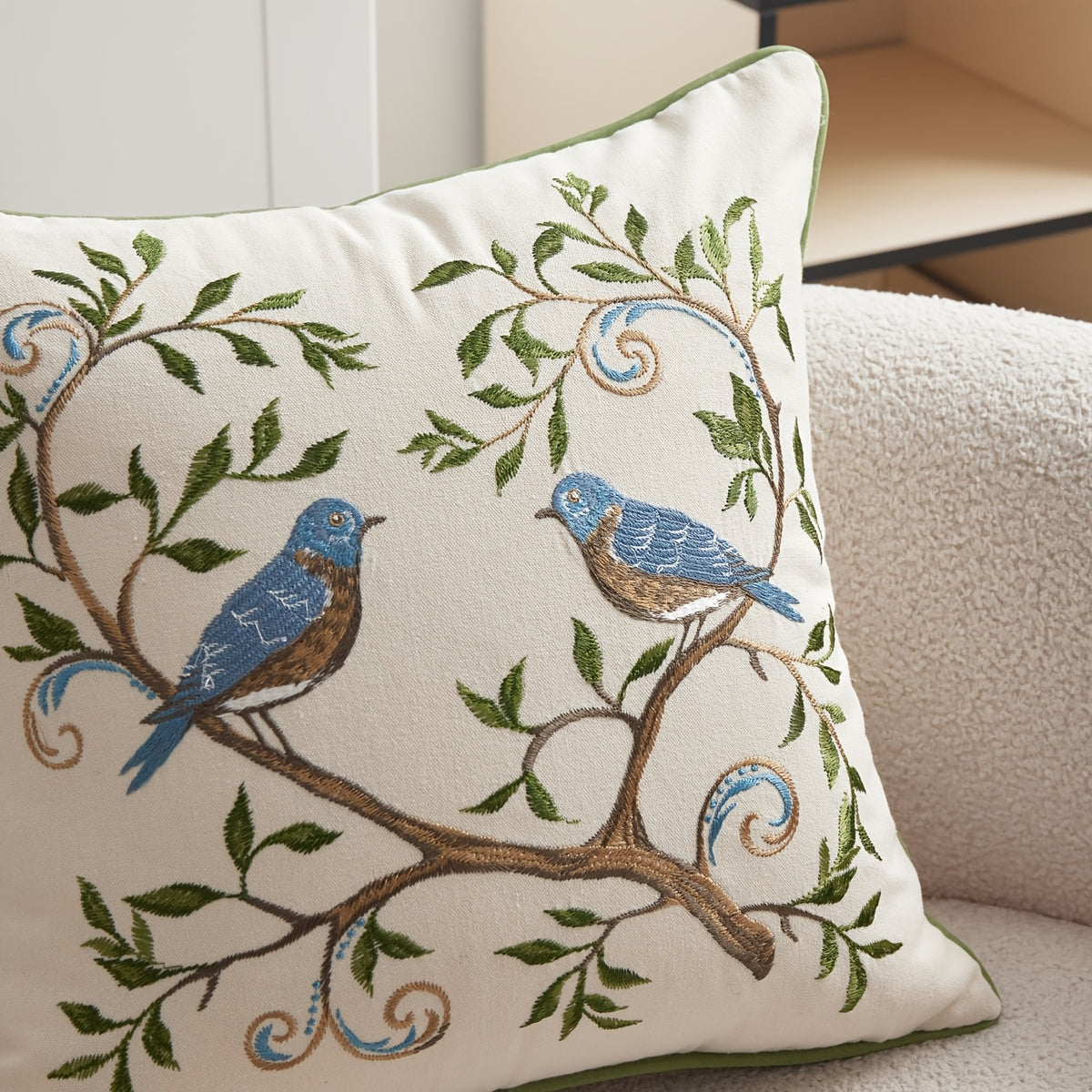 3D Embroidered Floral Bird Pillowcase – Colorful Spring Summer Decorative Cushion Cover for Sofa, Bedroom & Living Room, 2 Size Options, 1pc
