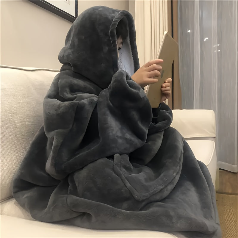 Wearable Hoodie Blanket Sherpa Fleece Reversible with Kangaroo Pocket Ultra Soft Cozy Snuggle Blanket Sweatshirt for TV Sofa Outdoor Light Grey Dark Gray Pink Black 36x34 Inch