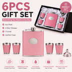 Whiskey Bottle Gift Set with Leather Case for Women – 6oz Stainless Steel Flask, 4 Glasses & Filter, Holiday Christmas Valentine's Day Gift for Girlfriend, Mom & Bar Lovers