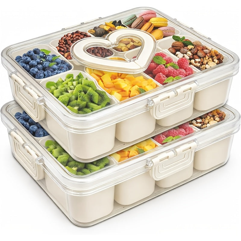 Snack Box Container Tray with Lid & Separate Compartments 2-Pack – Dishwasher-Safe PET Plastic Food Storage Organizer for Picnics, Travel, Parties, Lunchboxes & Office