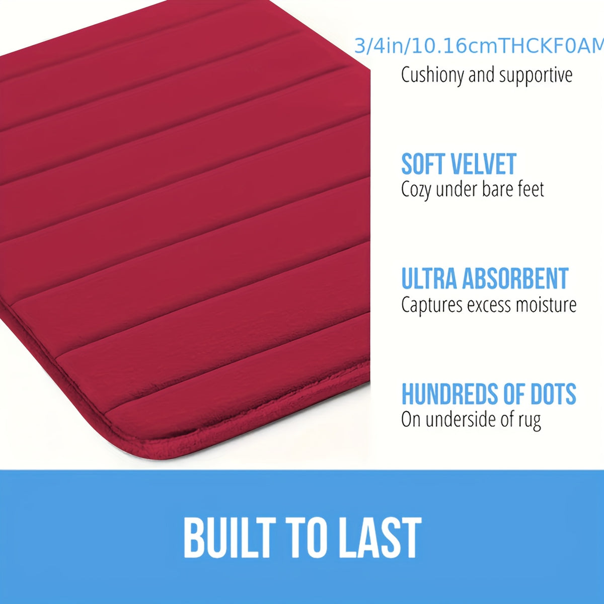 Plush Memory Foam Bath Mat Set 3 Piece – Soft Non-Slip Fast Absorbent Machine Washable Thickened Bath Rug for Bathroom, Shower, Kitchen & Bedroom – 9 Colors