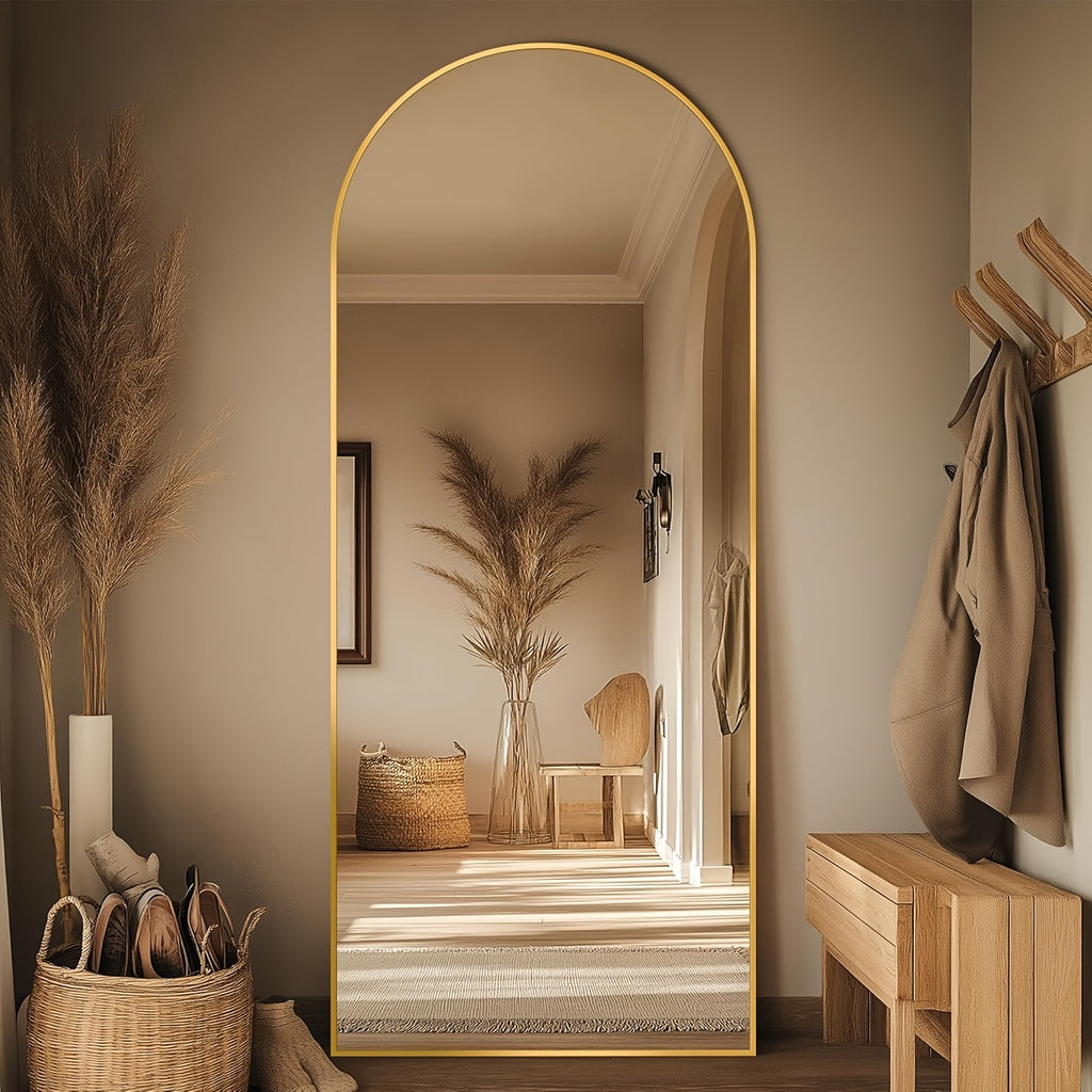 Full Length Floor Mirror Arched Freestanding Large Full Body Standing Mirror with Sturdy Base Polished Surface for Bedroom Living Room Bathroom Space Enhancing Home Decor