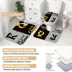 King Queen Shower Curtain Set 4pcs – Bathroom Curtain with 12 Hooks, Non-Slip Rug, Toilet U-Shape Mat & Lid Cover, Modern Bathroom Accessories