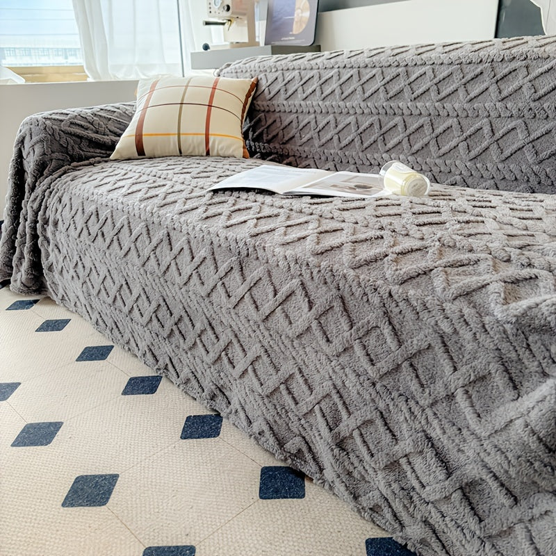 Jacquard Shu Velveteen Sofa Throw Cover – Pet Friendly Machine Washable Couch Slipcover, Soft Plush Non-Slip Protector for Armchair to 4-Seater Sectional Sofa, Modern Solid Color Home Decor
