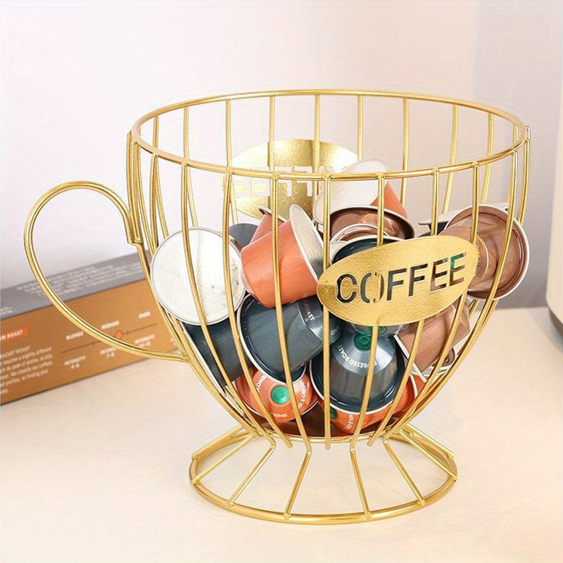 Coffee Pod Holder K-Cup Organizer Basket - Extra Large Capacity Capsule Storage for Coffee Bar, Kitchen Counter, Office Breakroom & Cafe Display, Gold & Black Options