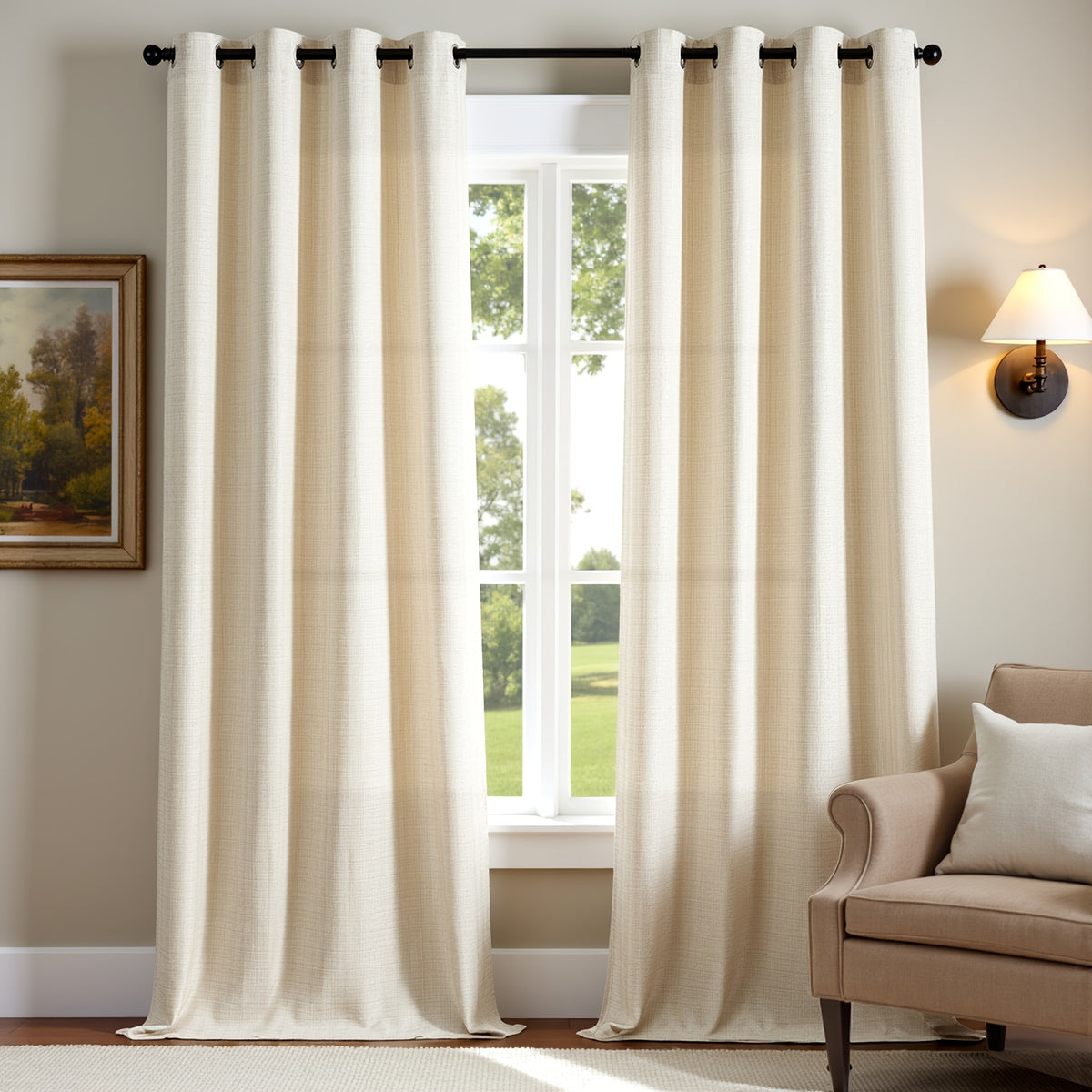 100% Blackout Curtains - 4 Panel Set, Boho Rustic Textured Grommet Drapes for Living Room & Bedroom, Privacy & Room Darkening, 4 Colors