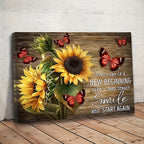 Inspirational Quote Canvas Wall Art Framed Sunflower Red Butterfly – Every Day Is A New Beginning Rustic Farmhouse Wall Decor Ready to Hang, Motivational Living Room Bedroom Gift