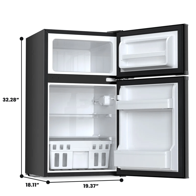 Compact Mini Fridge with Freezer 3.1 Cu Ft, 2-Door Small Refrigerator with Adjustable Glass Shelves for Bedroom, Office, Dorm, Kitchen & Apartment – Black or White