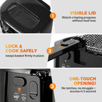 1500W Electric Deep Fryer 84.54oz – Non-Stick Basket, Adjustable Temperature Control, Viewing Window & Removable Lid | Easy Clean | Black & White