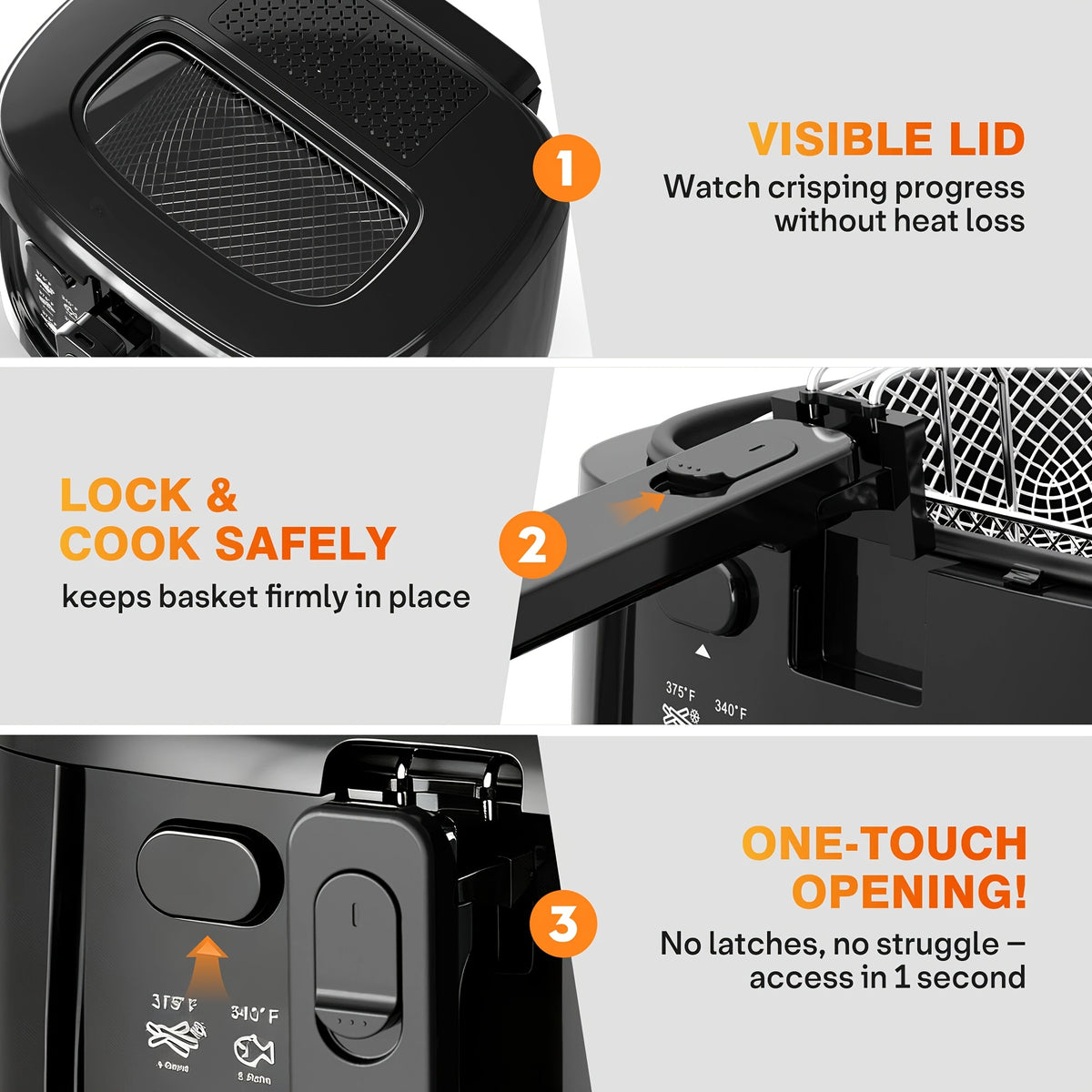 1500W Electric Deep Fryer 84.54oz – Non-Stick Basket, Adjustable Temperature Control, Viewing Window & Removable Lid | Easy Clean | Black & White