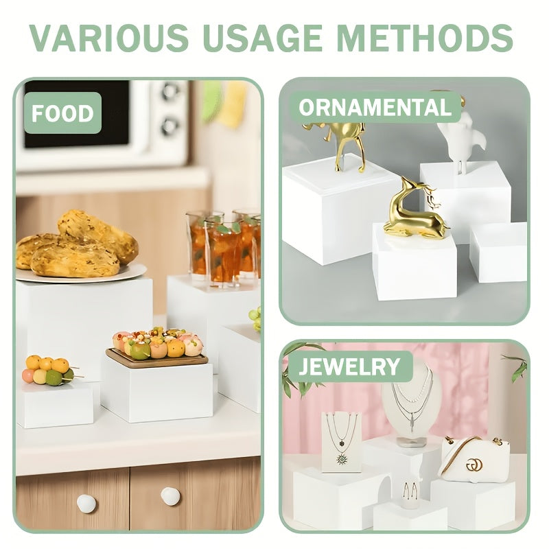 Acrylic Display Risers Set 5 Pieces – White Square Buffet Stands for Dessert Table, Party Food Display & Cupcake Tower