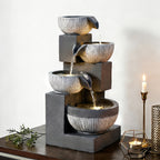 4-Tier Cascading Bowl Water Fountain 18.7" Floor Standing with LED Lights & Silent Pump – Indoor Waterfall Fountain for Home Decor, Office & Meditation