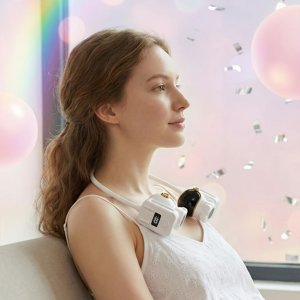 Neck Fan USB Rechargeable Hands-Free Wearable Bladeless Fan 3-Speed 360 Degree Adjustable Digital Display Quiet Cooling Fan for Outdoor Travel Office Student White Green Pink 1500mAh 3000mAh