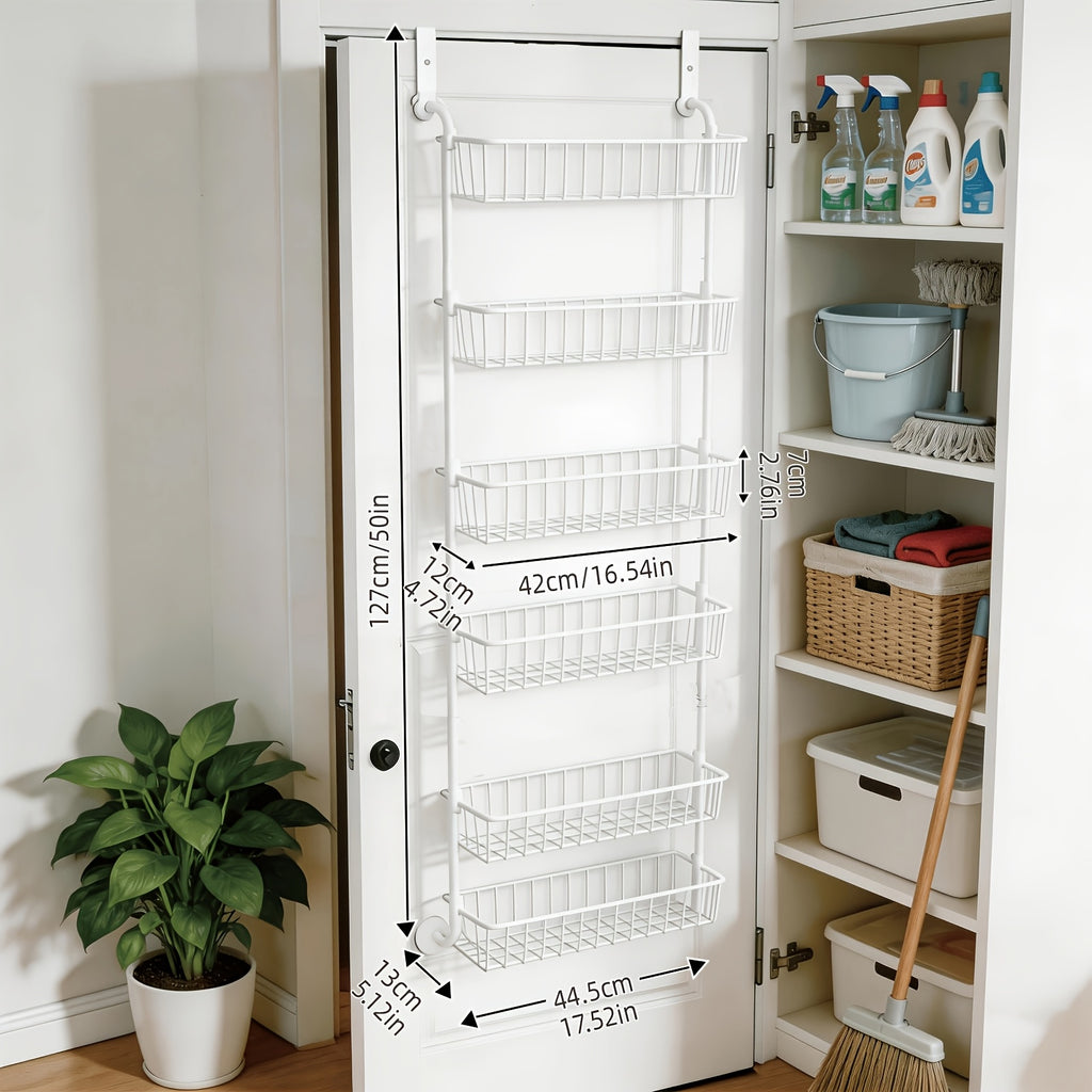 Door-Mounted Metal Storage Rack 6 or 8-Tier, Multi-Room Door-Hanging Organizer Shelf for Kitchen, Living Room, Bedroom, Laundry Room & Bathroom – Black or White