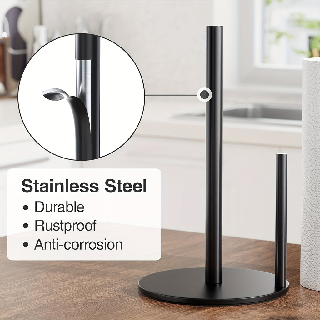 Stainless Steel Paper Towel Holder with Weighted Base – Heavy Duty Countertop Organizer Space Saving Modern Kitchen Essential – Black Silver Gold