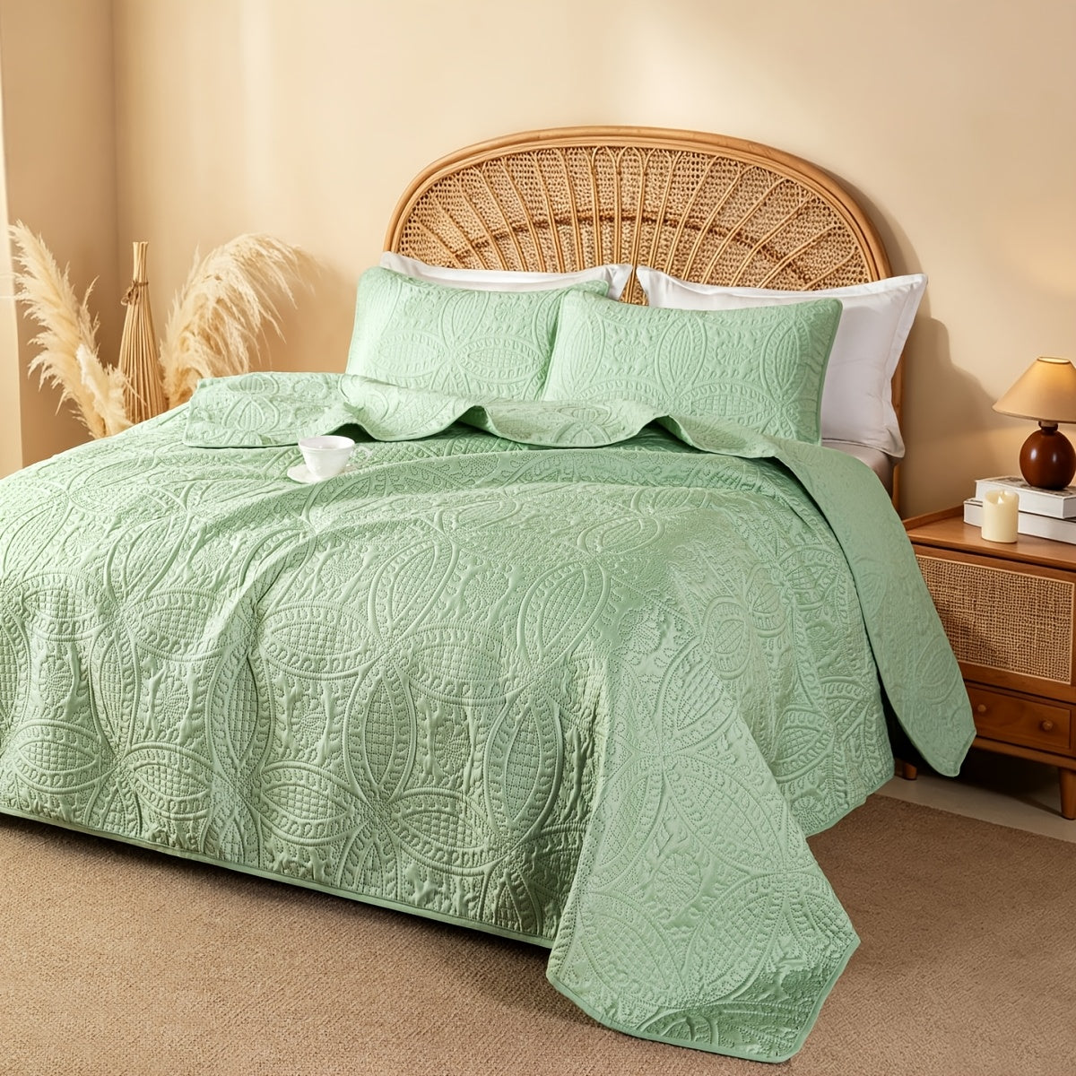 Quilted Bedspread Set Lightweight Cooling Coverlet with Pillow Shams Twin Queen King Soft Breathable Summer Bedding Set Machine Washable