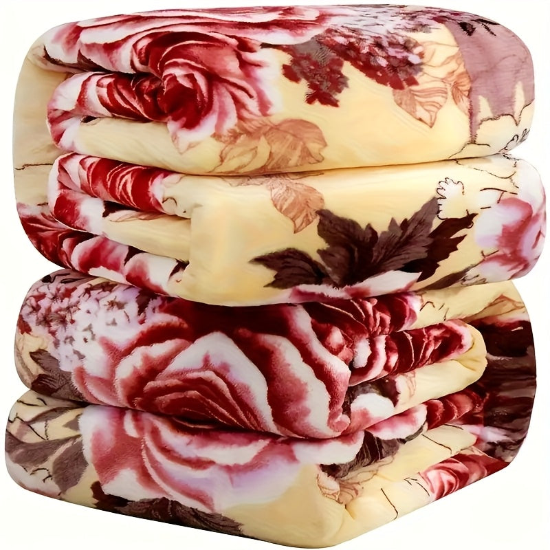 Floral Nap Blanket – Soft Lightweight All-Season Plush Polyester Throw | Blue Cloud & Yellow Flower Design, No Shedding | 3 Sizes
