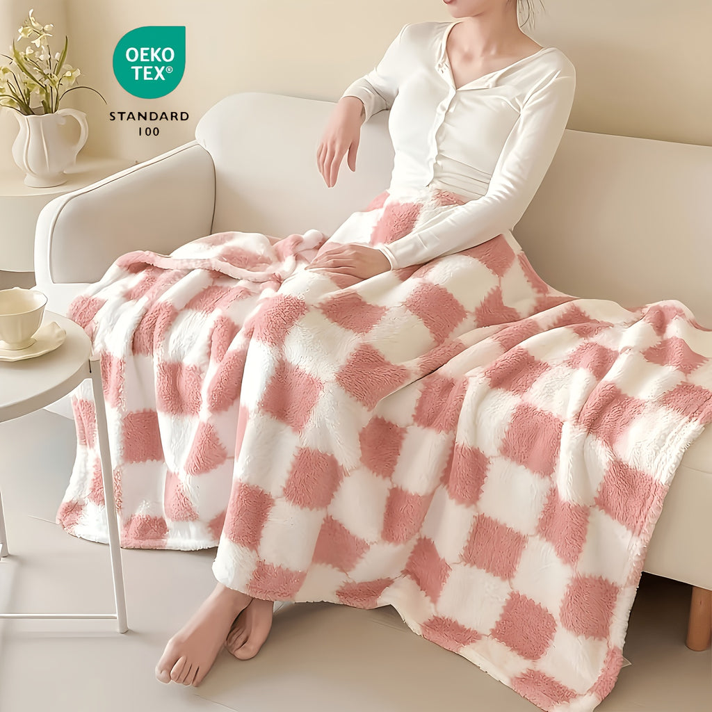 Checkerboard Flannel Throw Blanket 3D Embossed Super Soft Plush Fleece Aesthetic Checkered Blanket for Sofa Bed OEKO-TEX Machine Washable 5 Colors